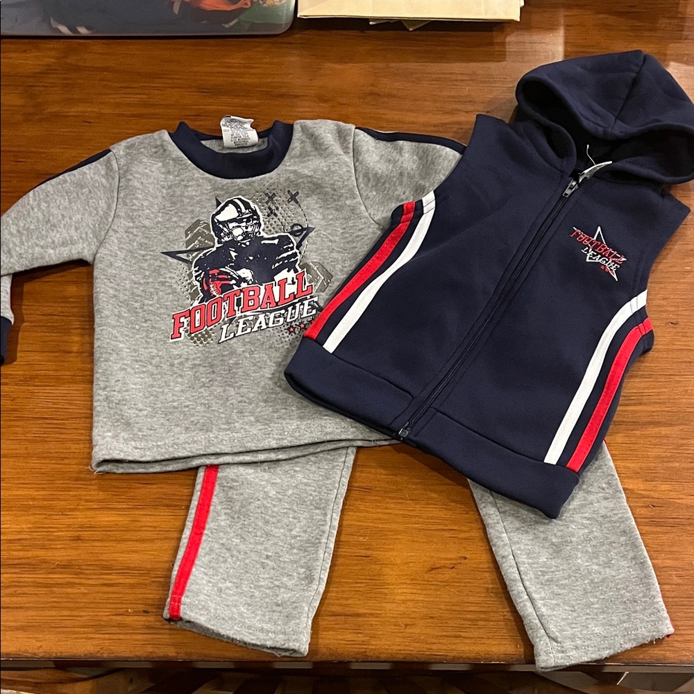 Tuff Guys Football League 3 Pcs Outfit Sweatshirt Hoodie Vest Sweatpants Boys 3T